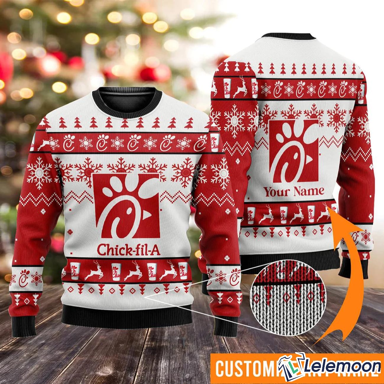 Personalized Name Chick-fil-A Ugly Christmas Sweater - Lelemoon