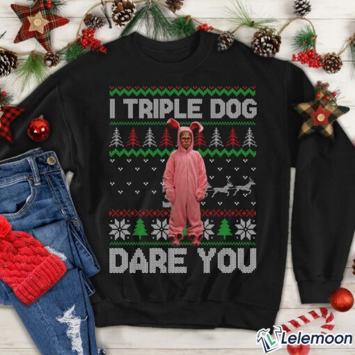 Pink Bunny I Triple Dog Dare You Christmas Sweater $30.95