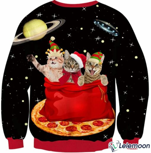 Space Pizza Cats Ugly Christmas Sweater $41.95