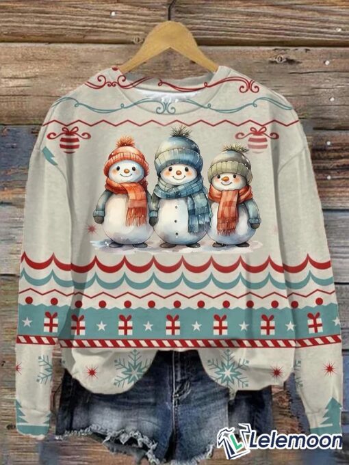 Vintage Christmas Snowman Print Sweatshirt $41.95