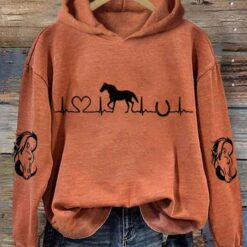 Women's Horse Heartbeat Horse Lover Printed Hoodie $45.95