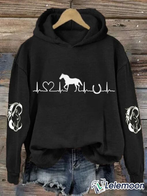 Women's Horse Heartbeat Horse Lover Printed Hoodie $45.95