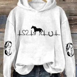 Women's Horse Heartbeat Horse Lover Printed Hoodie $45.95