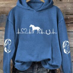 Women's Horse Heartbeat Horse Lover Printed Hoodie $45.95