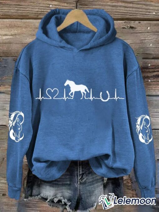 Women's Horse Heartbeat Horse Lover Printed Hoodie $45.95