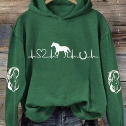 Women's Horse Heartbeat Horse Lover Printed Hoodie $45.95