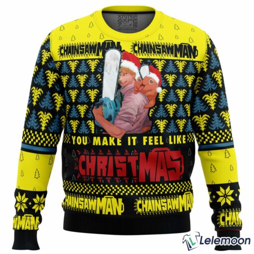 You Make It Fell Like Christmas Chainsaw Man Ugly Christmas Sweater $41.95