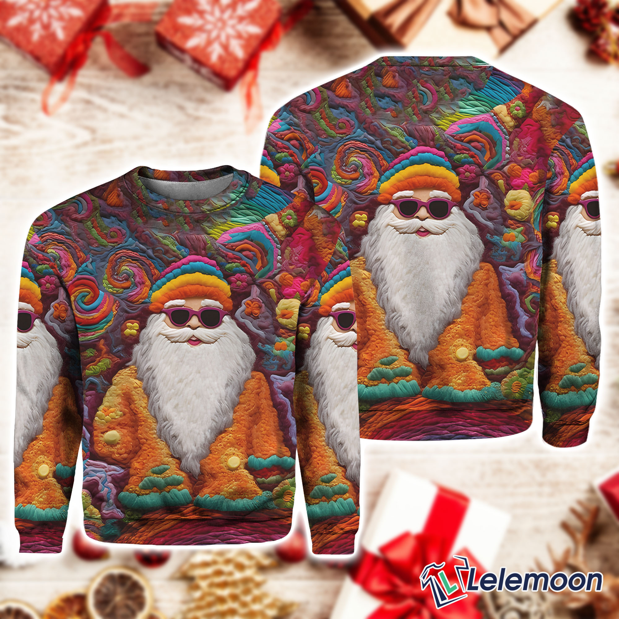 Vintage Colorful Santa Hoodie $45.95