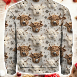 Christmas Highland Cow Highland Cattle Winter Snow Cute Cow Print Knit Pullover Sweater $41.95