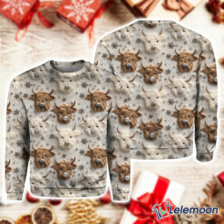 Christmas Highland Cow Highland Cattle Winter Snow Cute Cow Print Knit Pullover Sweater $41.95