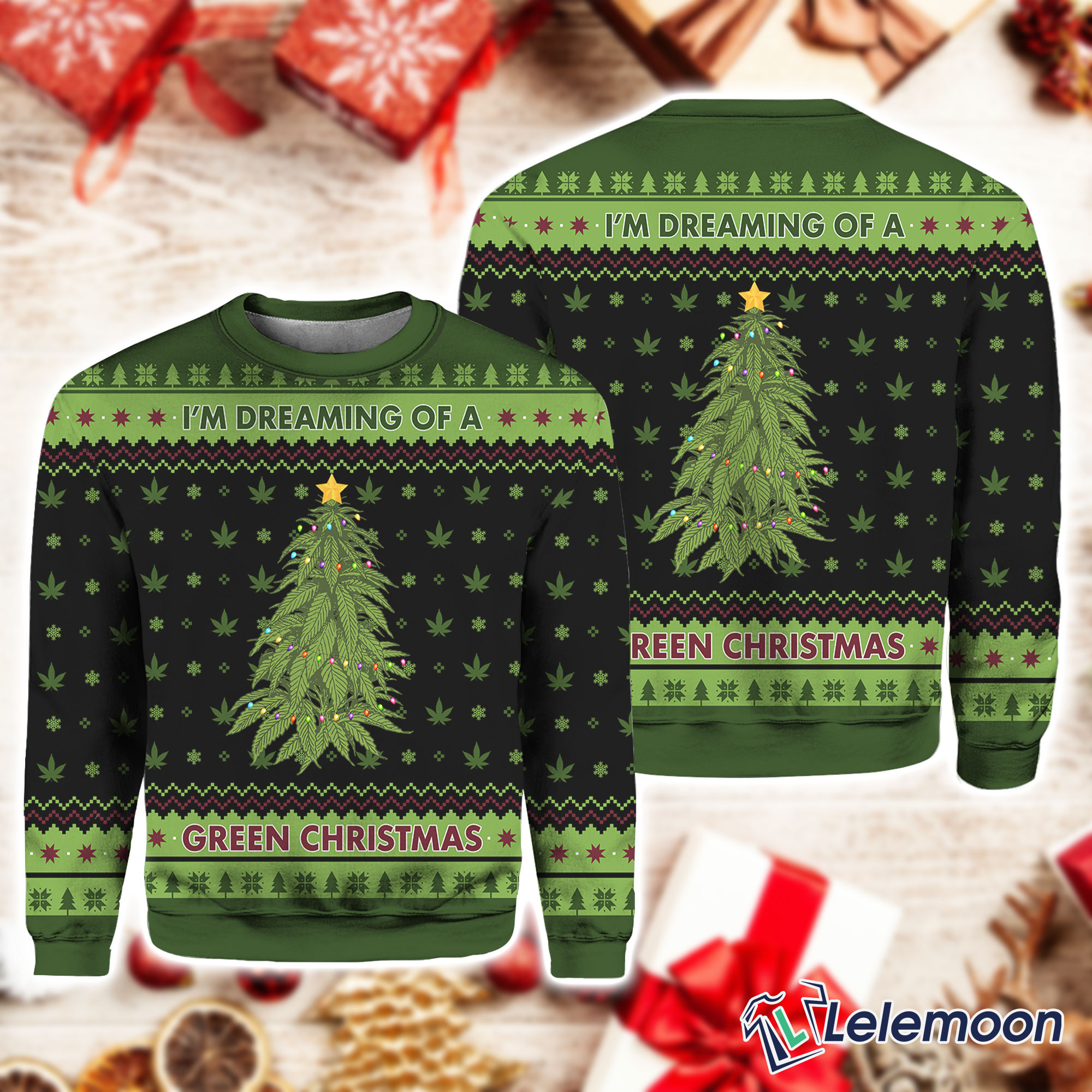 Ugly christmas weed sweater hotsell