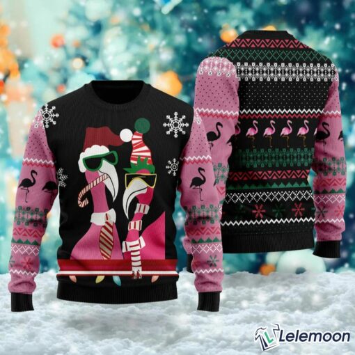 Candy Cane Flamingo Christmas Ugly Sweater Lelemoon