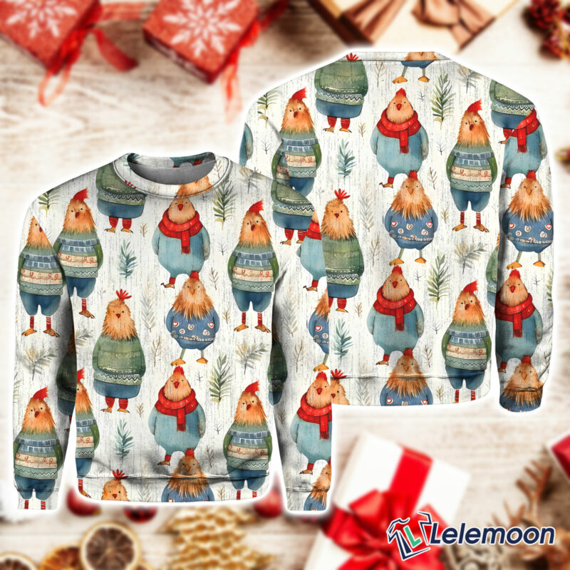 Cute Chickens In Sweaters Art Print Knit Pullover Sweater $41.95