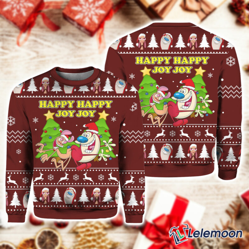 Happy Happy Joy Joy Ren And Stimpy Christmas Ugly Sweater Happy Happy Joy Joy Ren And Stimpy Christmas Ugly Sweater $41.95