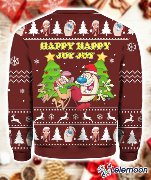 Happy Happy Joy Joy Ren And Stimpy Christmas Ugly Sweater $41.95