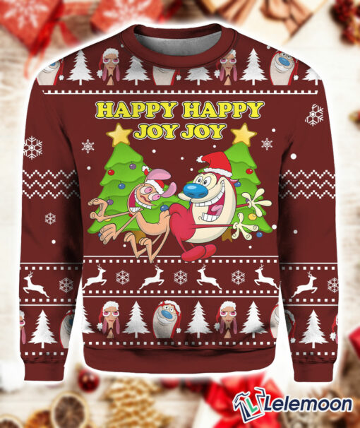 Happy Happy Joy Joy Ren And Stimpy Christmas Ugly Sweater $41.95