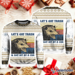 Let’s Eat Trash Get Hit By A Car Opossum Ugly Christmas Sweater $41.95