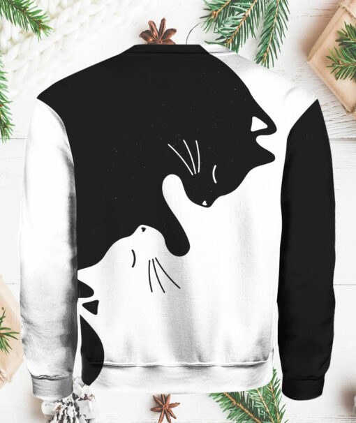 Women's Black And White Cats Print Casual Sweatshirt $41.95