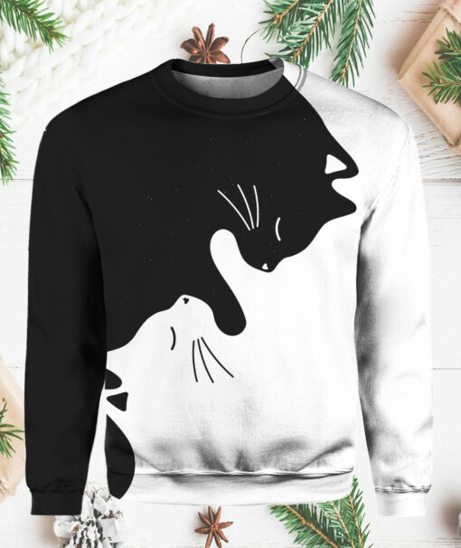 Women's Black And White Cats Print Casual Sweatshirt $41.95