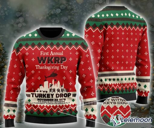 WKRP in Cincinnati Ugly Sweater First Annual WKRP Turkey Drop Ugly Christmas Sweatshirt $41.95