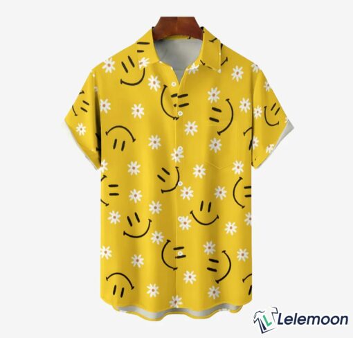 Casual Hawaiian Smiley and Daisy Print Short Hawaiian Shirt $36.95