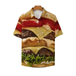 Hamburger Casual Chest Pocket Short Hawaiian Shirt
