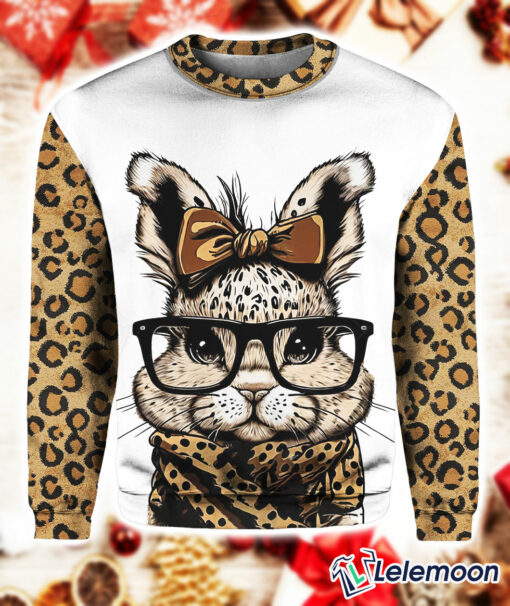 Women's Easter Leopard Print Glasses Rabbit Print Sweatshirt $41.95