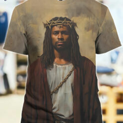 Men's Retro Black People Jesus Oil Painting Art Print Casual T-Shirt $30.95