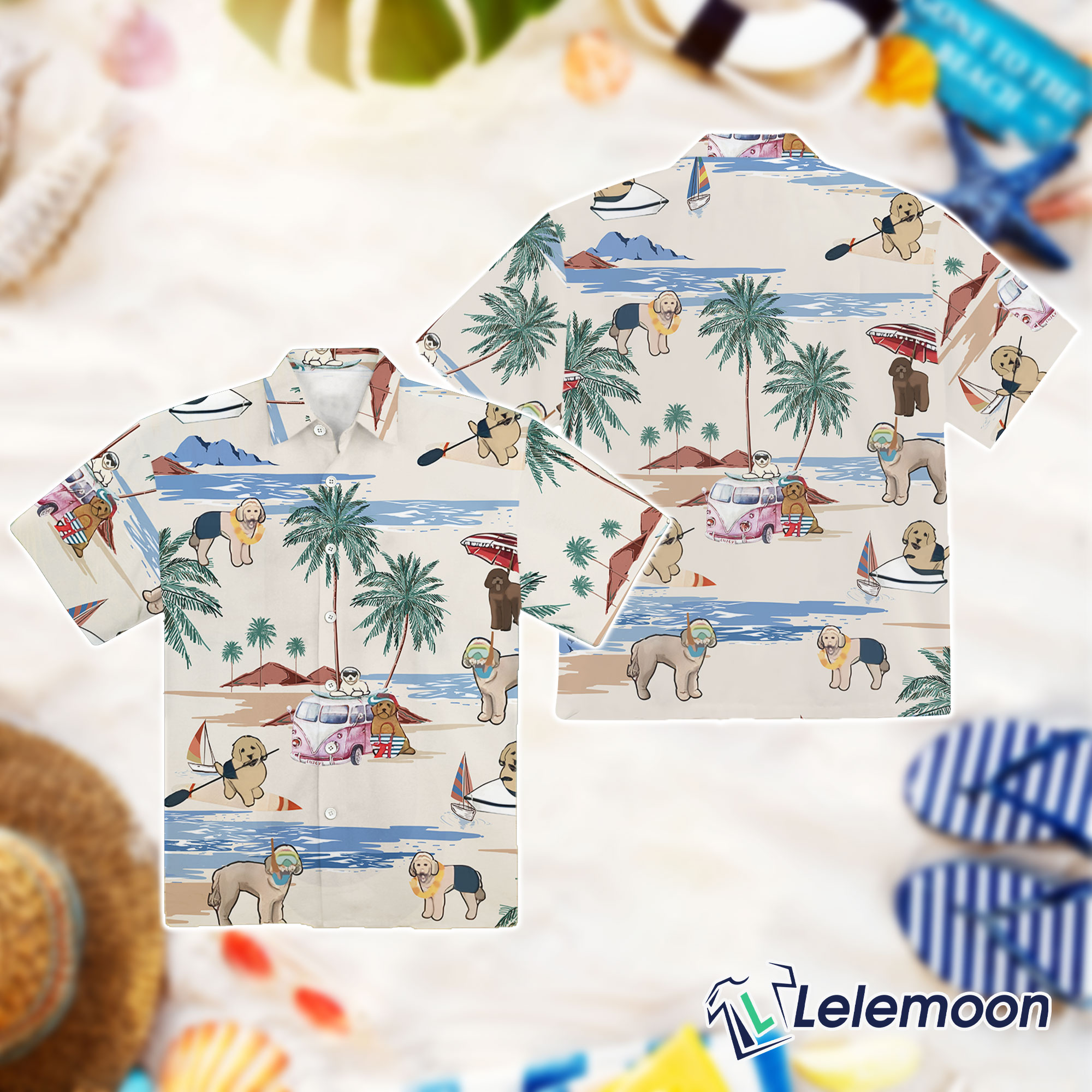 Goldendoodle Summer Beach Hawaiian Shirt - Lelemoon