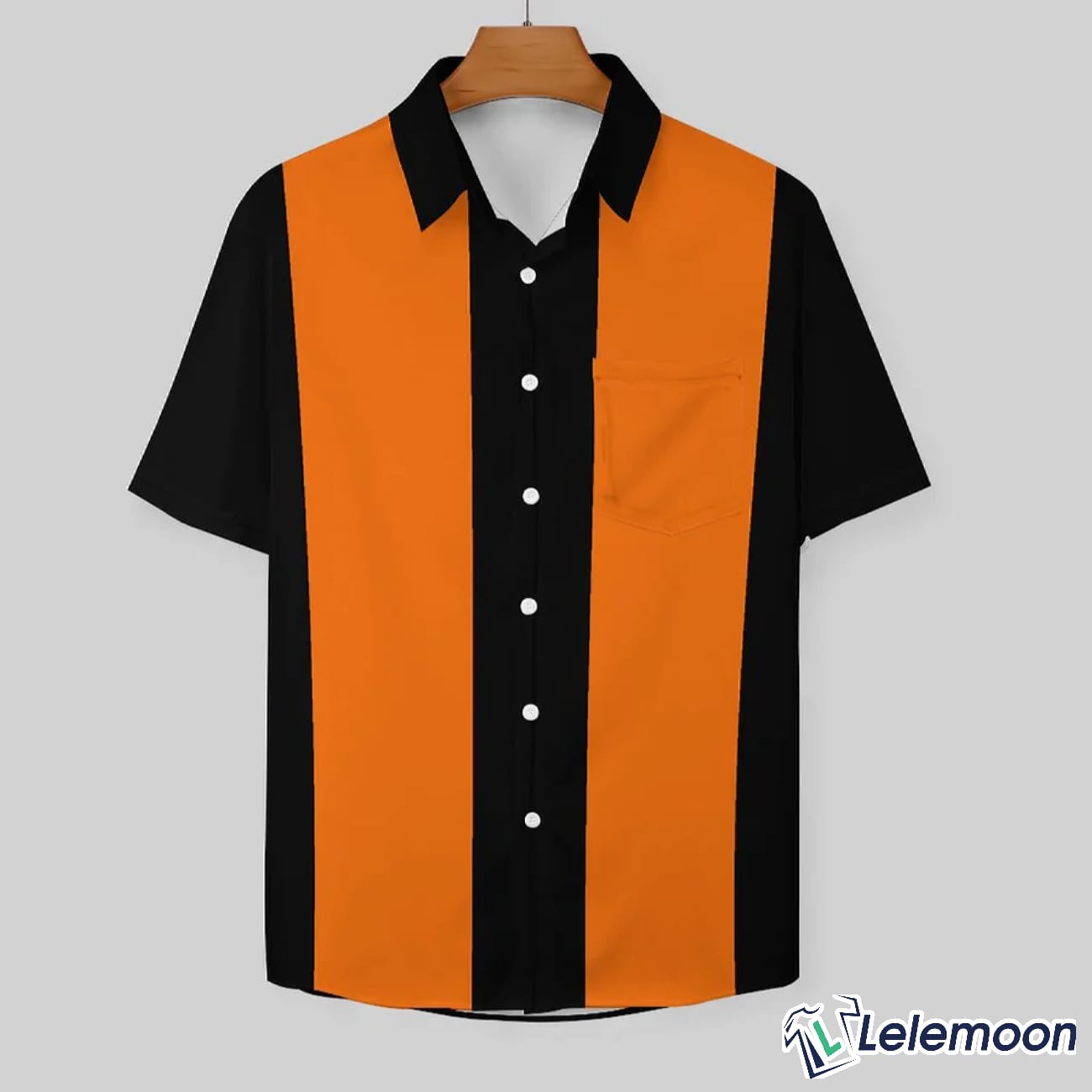 Vintage 50s Style Black Orange Classic Bowling Shirt Short Sleeve Shirt ...