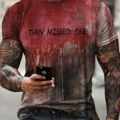 Men's Halloween Bloody They Missed One Print Casual T-shirt