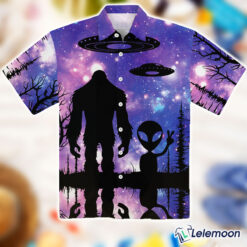 Bigfoot Alien Chest Pocket Short Sleeve Hawaiian Shirt