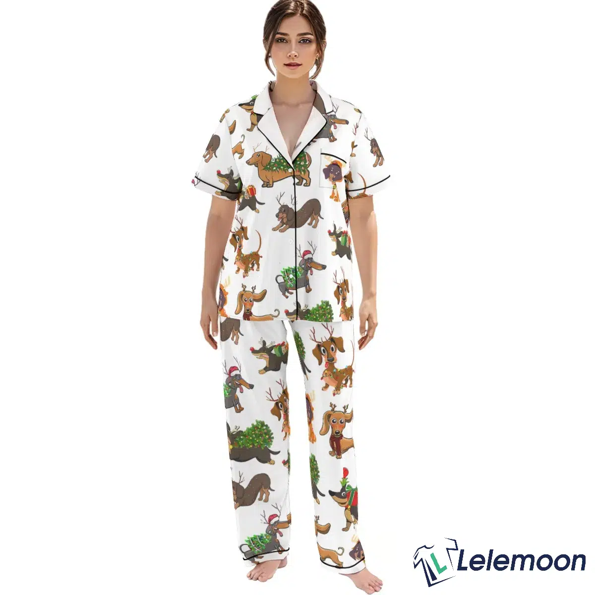 LS-Spider Man Merry Christmas Pajamas Set Dachshund Christmas Wiener Dog Pajama Set