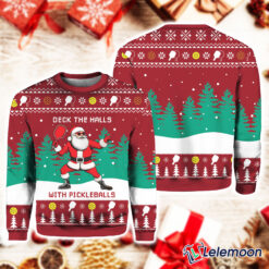 Deck The Hall Pickleball Santa Ugly Christmas Sweater