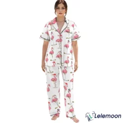 Christmas Flamingo Martini Satin Pajama Set For Women