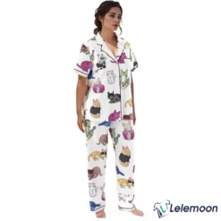 Long Cat Lovers Satin Pajama Set $49.95