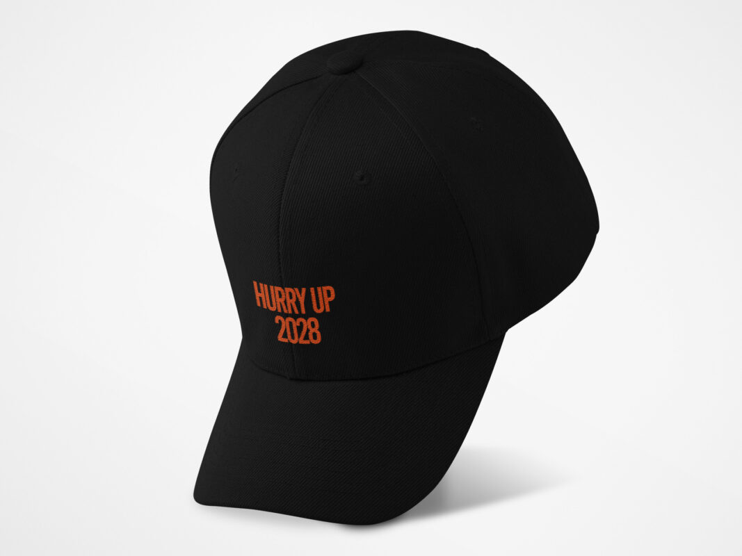 Retro Hurry Up 2028 Print Baseball Cap Retro Hurry Up 2028 Print Baseball Cap $29.95