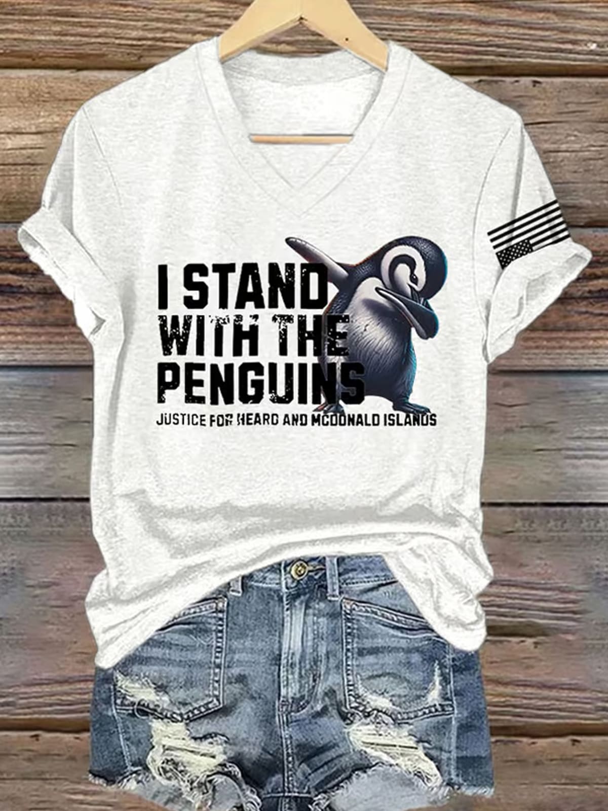 Retro I Stand With The Penguins Justice For Heard Island and McDonald Islands Print T-Shirt Retro I Stand With The Penguins Justice For Heard Island and McDonald Islands Print T-Shirt $30.95