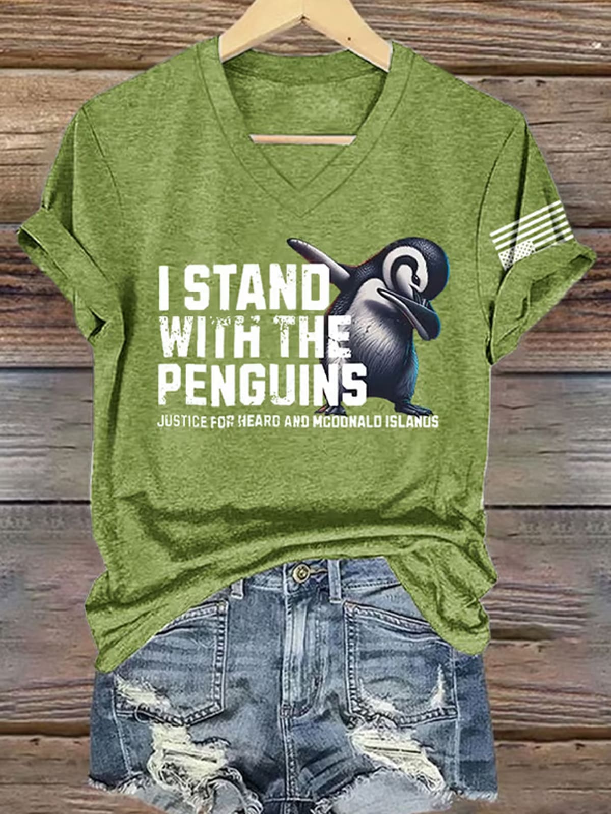 Retro I Stand With The Penguins Justice For Heard Island and McDonald Islands Print T-Shirt Retro I Stand With The Penguins Justice For Heard Island and McDonald Islands Print T-Shirt $30.95