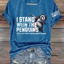 Retro I Stand With The Penguins Justice For Heard Island and McDonald Islands Print T-Shirt Retro I Stand With The Penguins Justice For Heard Island and McDonald Islands Print T-Shirt $30.95