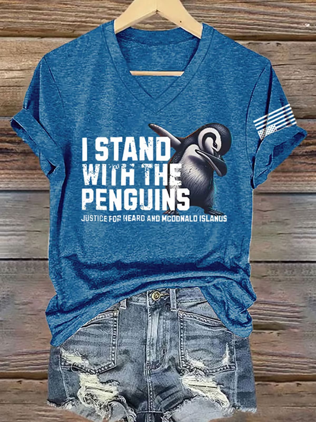 Retro I Stand With The Penguins Justice For Heard Island and McDonald Islands Print T-Shirt Retro I Stand With The Penguins Justice For Heard Island and McDonald Islands Print T-Shirt $30.95