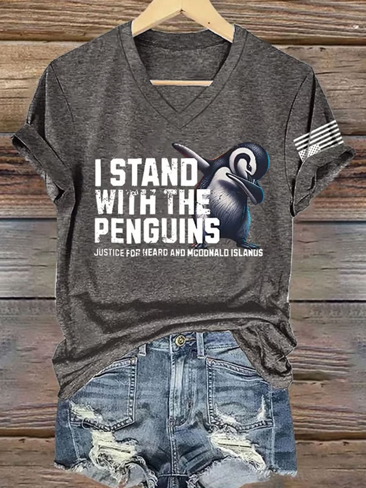 Retro I Stand With The Penguins Justice For Heard Island and McDonald Islands Print T-Shirt Retro I Stand With The Penguins Justice For Heard Island and McDonald Islands Print T-Shirt $30.95