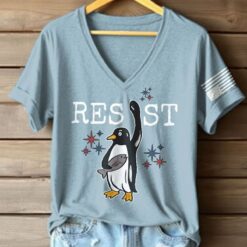Retro Penguins Resist Penguins Against Tariffs Print T-Shirt $30.95