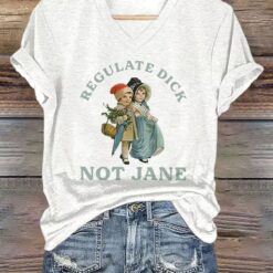 V-Neck Retro Regulate Dick Not Jane Print Shirt