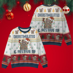 Overstimulated & Festive Af Raccoon Christmas Shirt